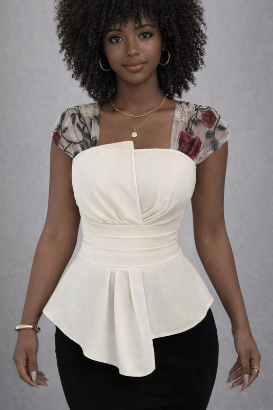 Floral Cap Sleeve Peplum Blouse